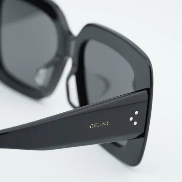 Celine CL40263F 01A Sunglasses Black Square Frame, Smoke Lenses